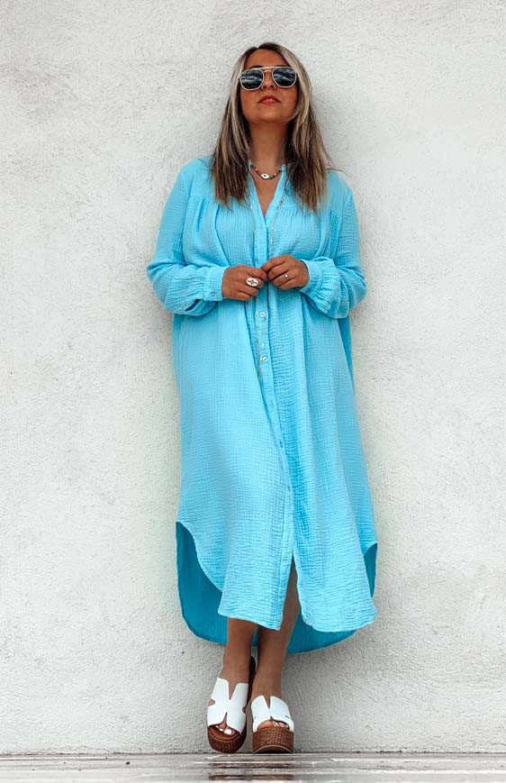 Robe chemise TRYCIA bleu ciel