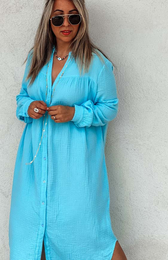 Robe chemise TRYCIA bleu ciel