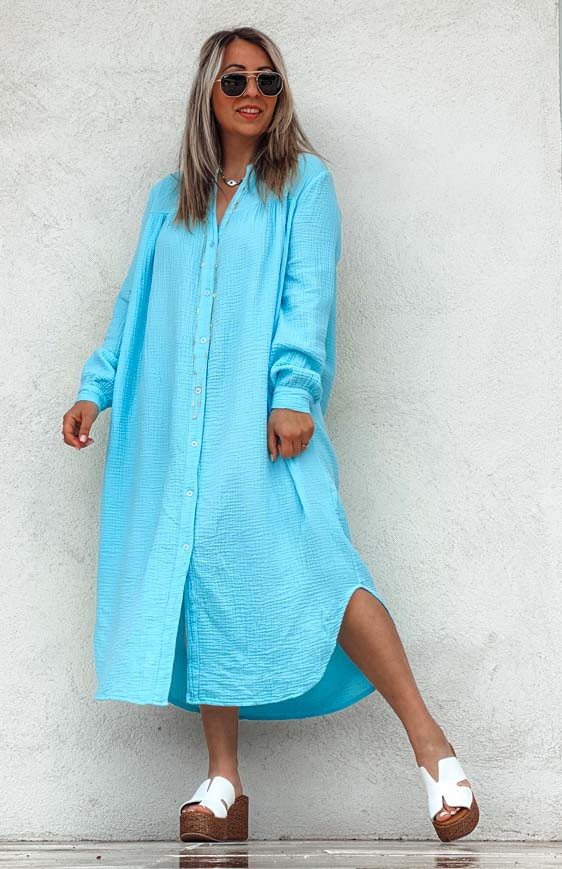 Robe chemise TRYCIA bleu ciel