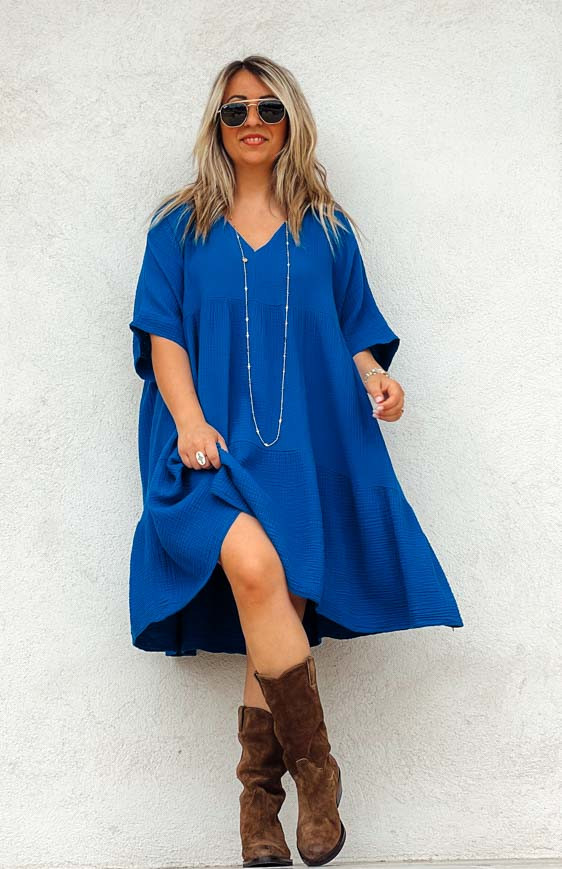 Robe LISA courte manches courtes bleu roi