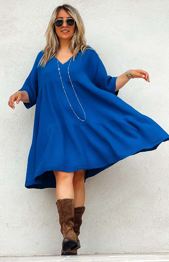 Robe LISA courte manches courtes bleu roi