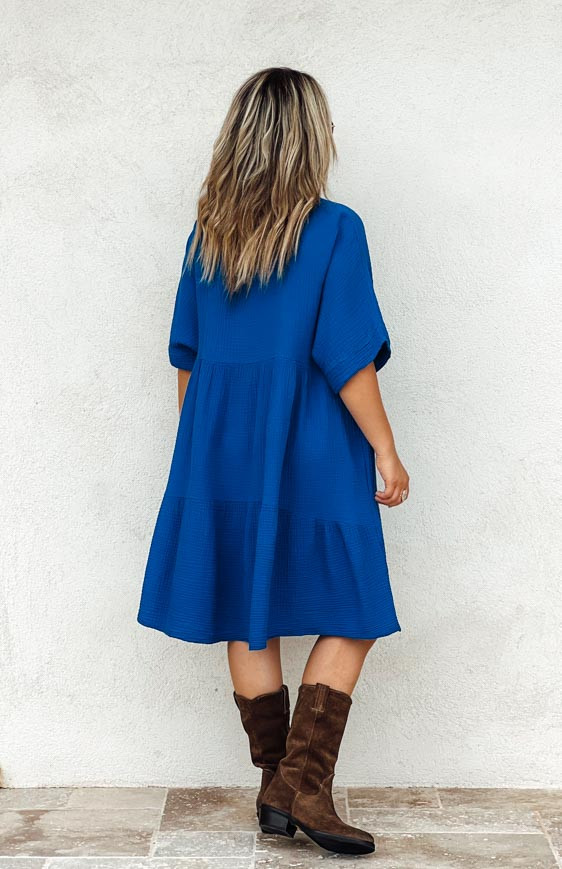 Robe LISA courte manches courtes bleu roi