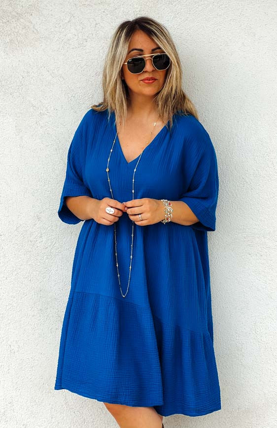 Robe LISA courte manches courtes bleu roi