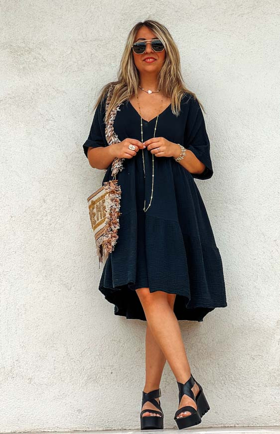 Black LISA short-sleeved dress