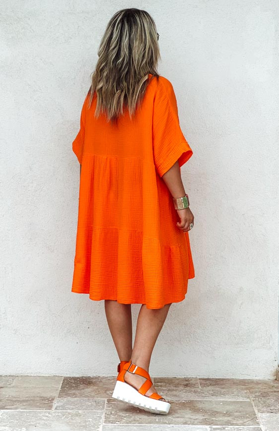 Robe LISA courte manches courtes orange