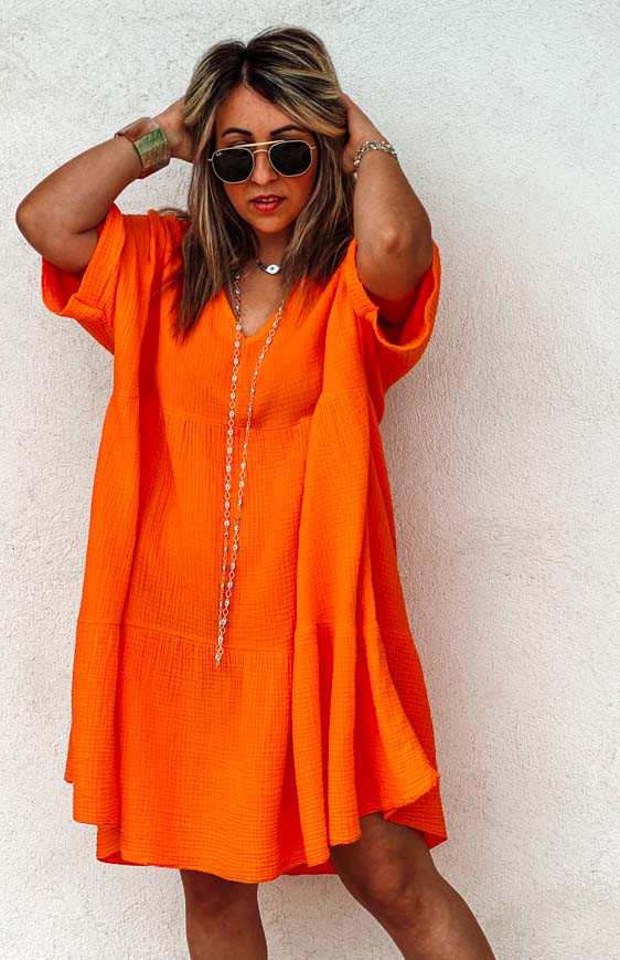 Robe LISA courte manches courtes orange