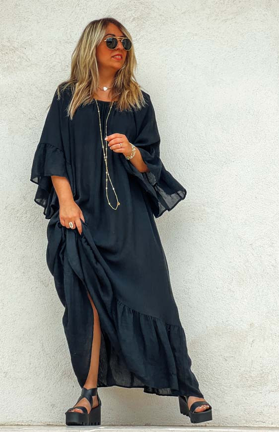 Robe LOUISA longue manches courtes noire