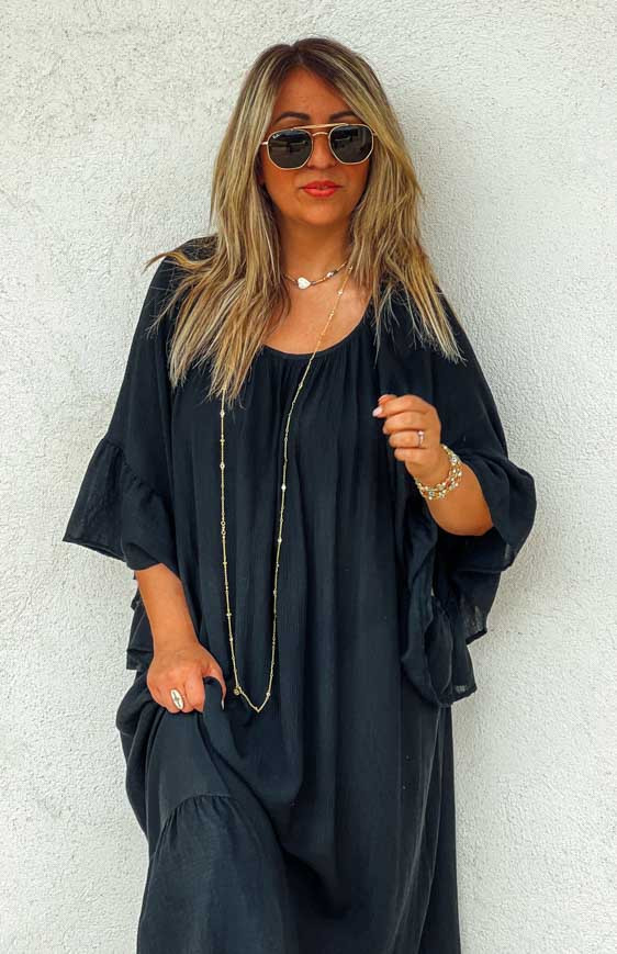 Robe LOUISA longue manches courtes noire