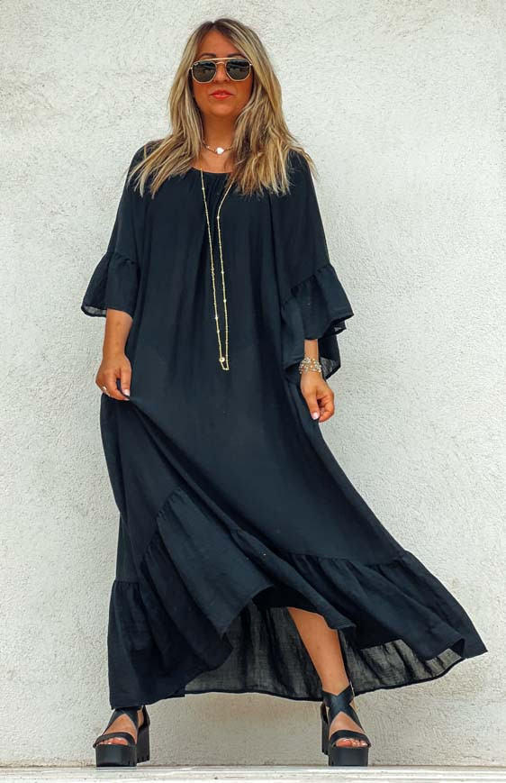 Robe LOUISA longue manches courtes noire