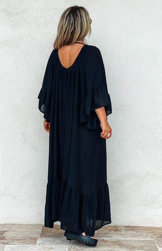 Robe LOUISA longue manches courtes noire