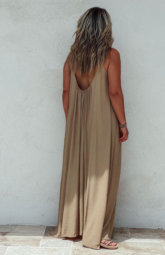 Robe PAULINE longue bretelles camel