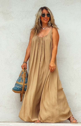 Robe PAULINE longue bretelles camel