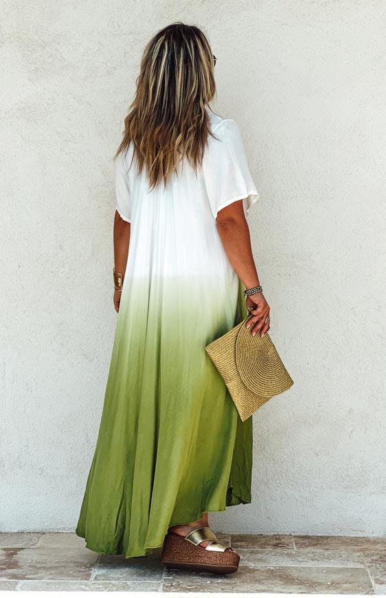 Green SUZY long dress, short sleeves