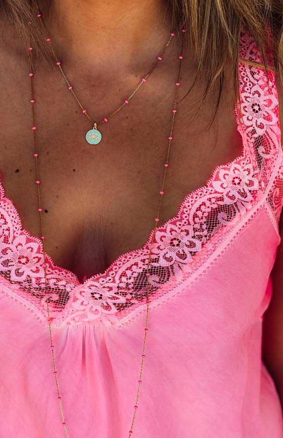 Gold/fuchsia XXL PEARLY long necklace