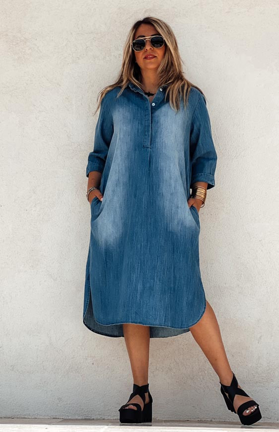 Robe MILLY courte manches 3/4 bleue