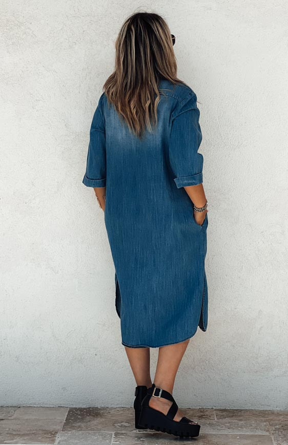 Robe MILLY courte manches 3/4 bleue