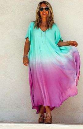 Robe SUZY longue manches courtes vert d'eau