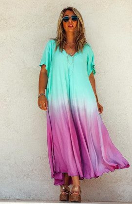 Robe SUZY longue manches courtes vert d'eau