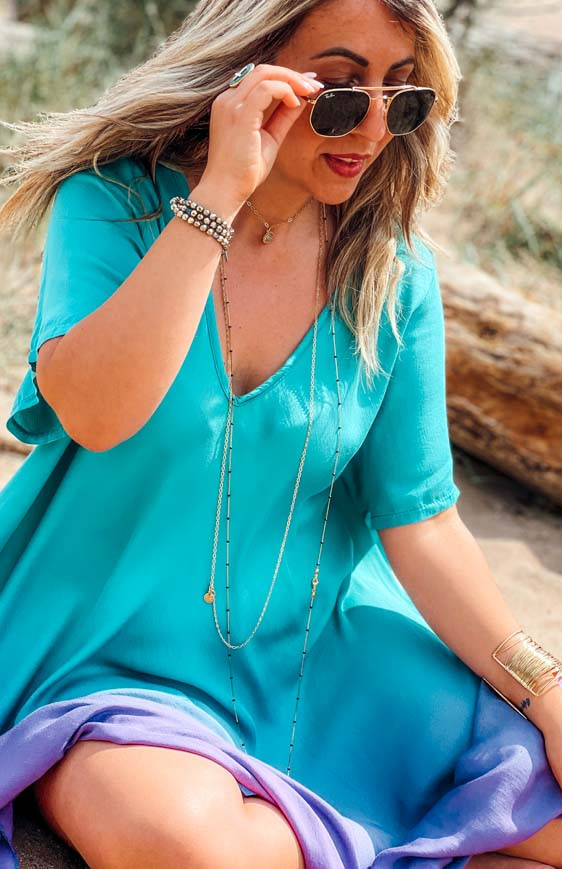 Turquoise SUZY long dress, short sleeves