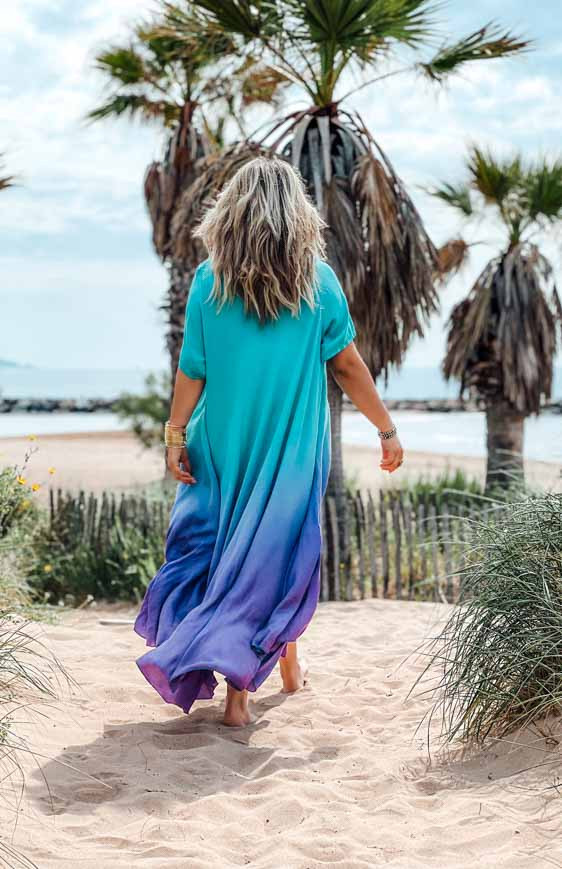 Turquoise SUZY long dress, short sleeves