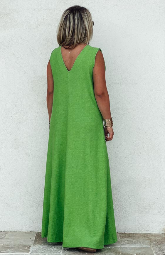 Robe BERENICE longue sans manches verte