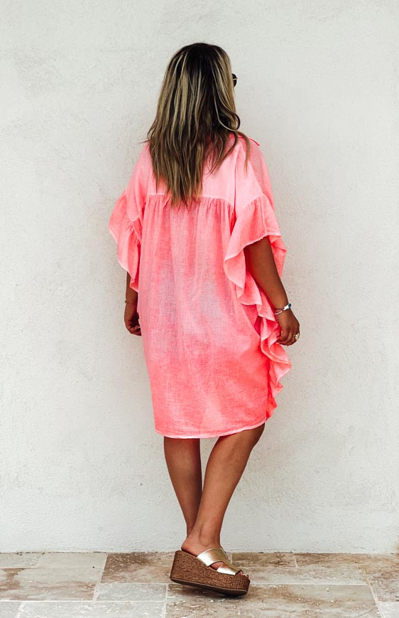 Fluorescent pink SALY short-sleeved tunic