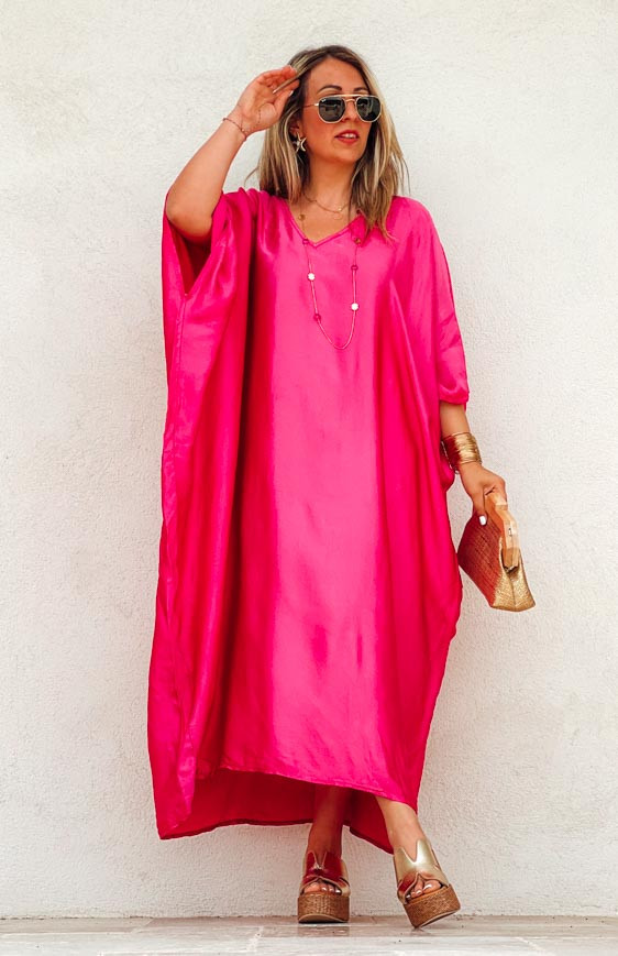 Robe SELMA longue manches courtes fuchsia