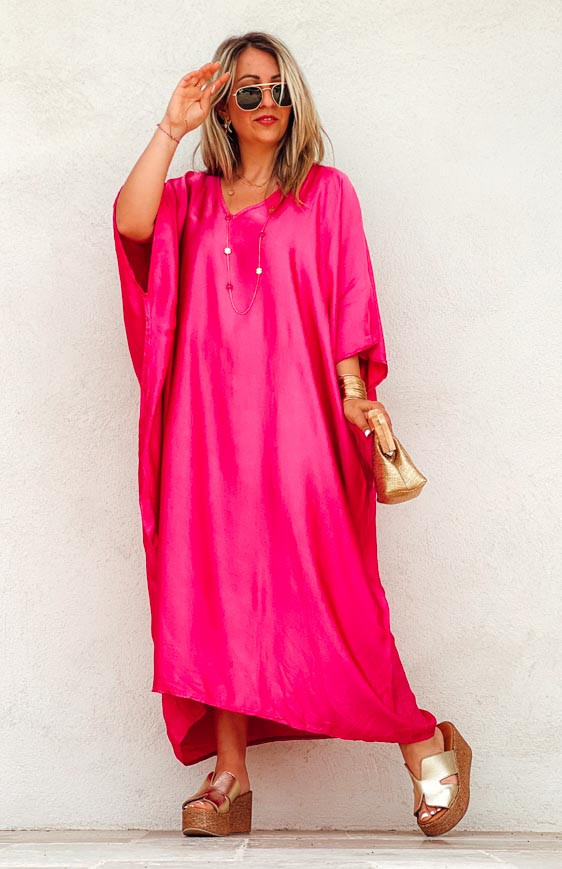 Robe SELMA longue manches courtes fuchsia