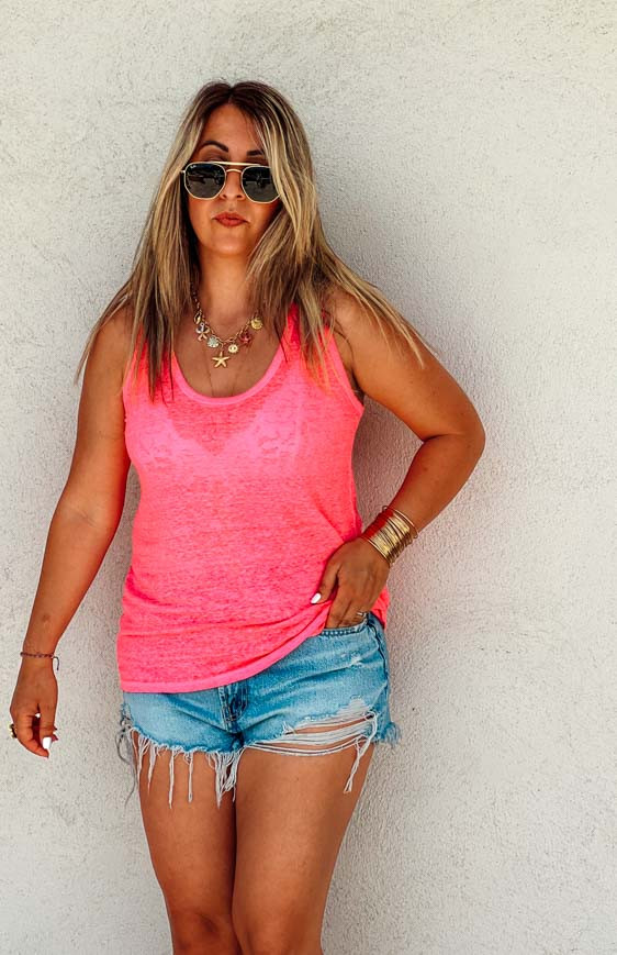 Fluorescent pink NAPOLI tank top