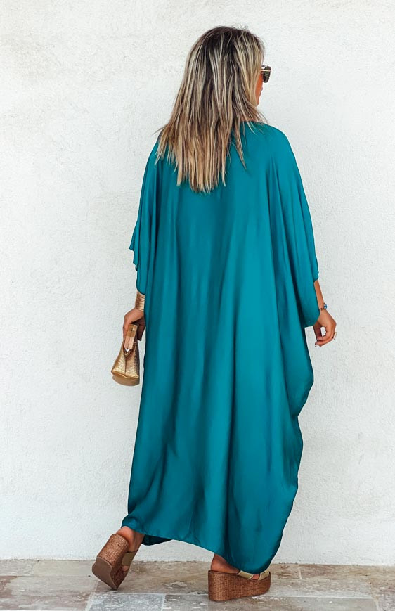 Robe SELMA longue manches courtes bleu canard