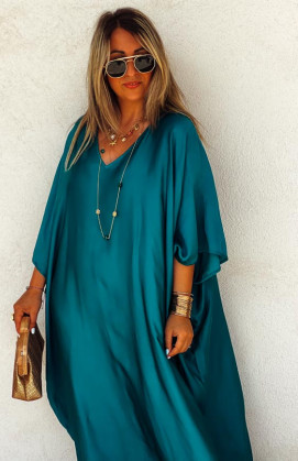 Robe SELMA longue manches courtes bleu canard