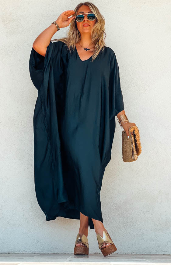 Robe SELMA longue manches courtes noire