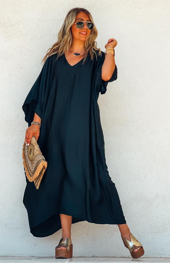 Robe SELMA longue manches courtes noire