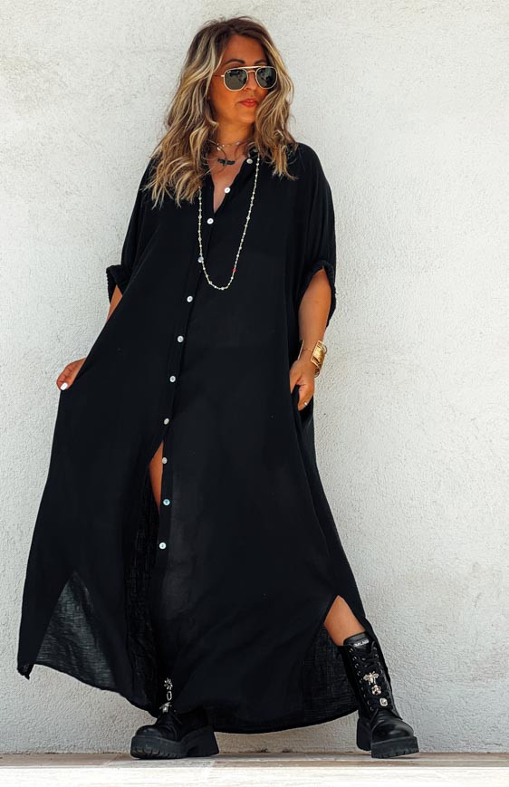 Black SOLANGE long short-sleeved dress