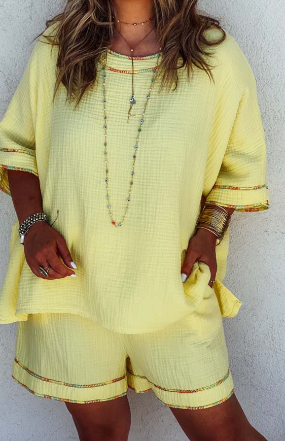 Yellow WINDY 7/8 sleeves blouse