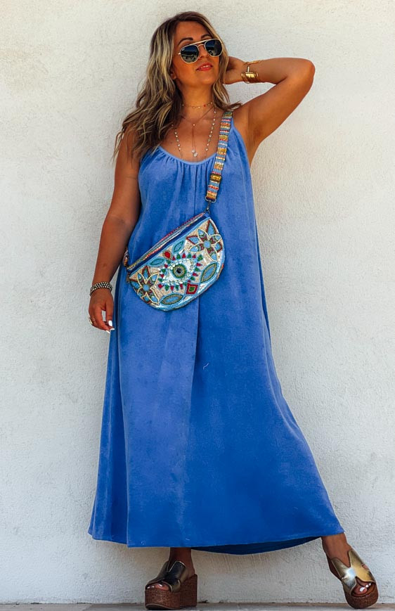 Blue DAYANA long strapless dress