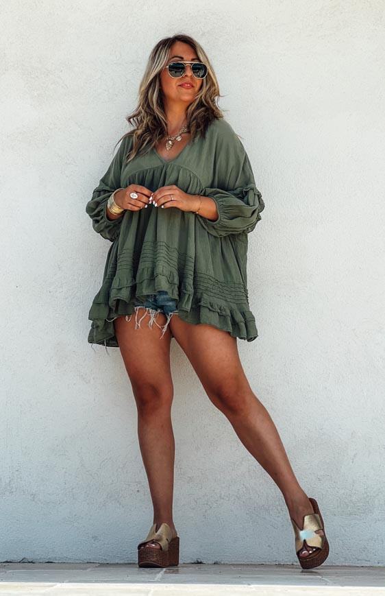 Khaki LEONE 7/8 sleeves tunic