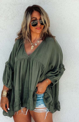 Khaki LEONE 7/8 sleeves tunic