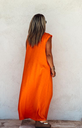 Robe IMPERIA longue manches courtes orange
