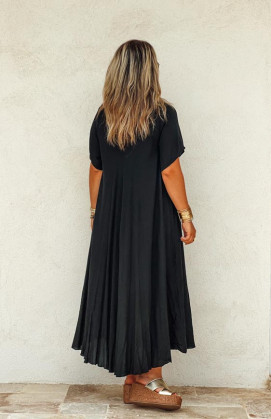 Black NORMA long dress, short sleeves