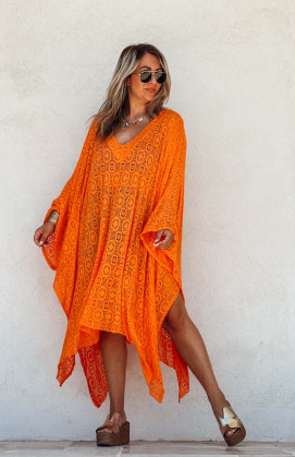 Orange LILOU short kaftan dress