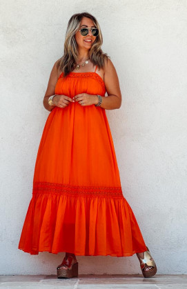 Orange KATY long strapless dress