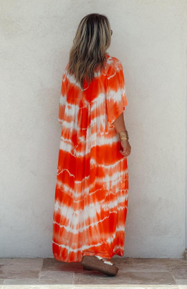 Orange JOY long dress, short sleeves