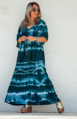 Lagon blue JOY long dress, short sleeves