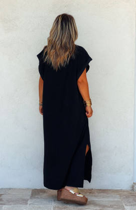 Black ALISSON long dress, short sleeves
