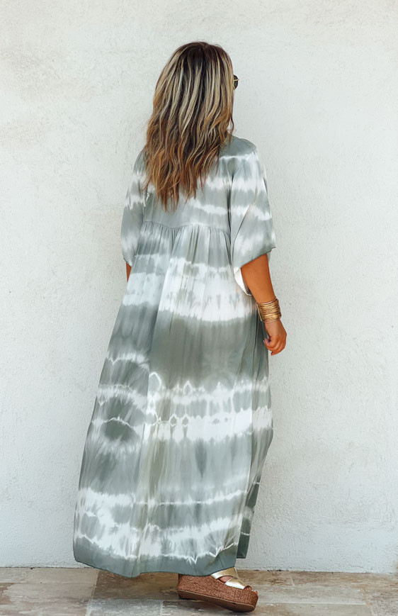 Light khaki JOY long dress, short sleeves