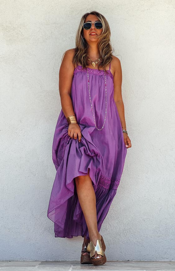 Purple KATY long strapless dress