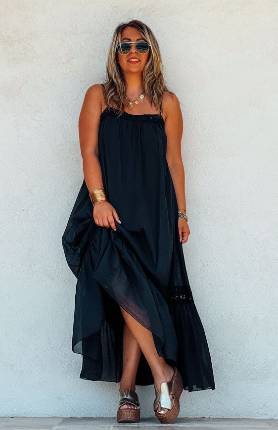 Black KATY long strapless dress