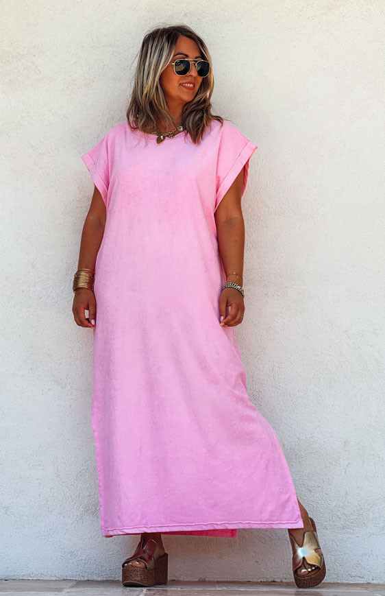 Pink ALISSON long dress, short sleeves