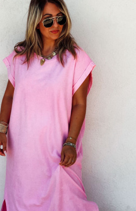 Pink ALISSON long dress, short sleeves